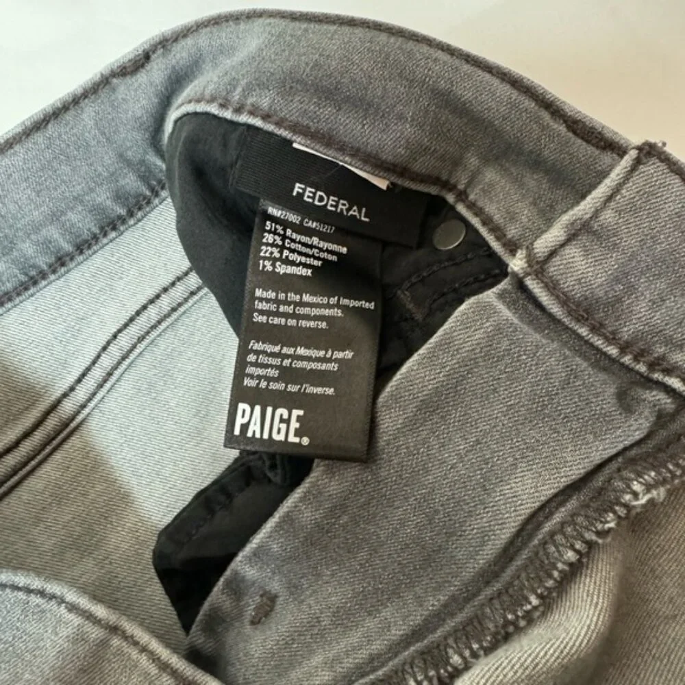 Paige Federal Light Gray Wash Denim Jeans Men’s Size 28
